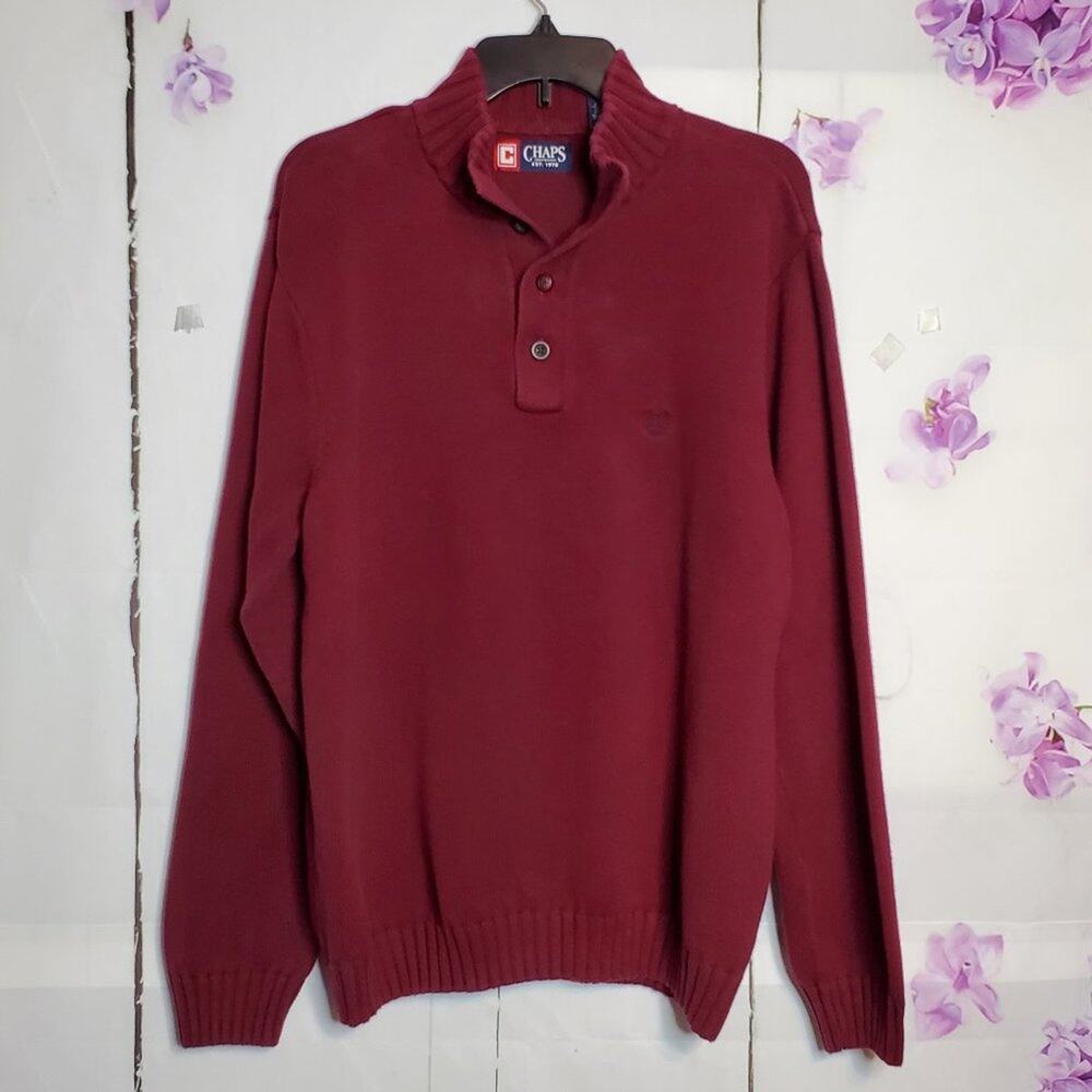 Chaps Button-Mock Heavyweight Knit Sweater L - Picture 2 of 10